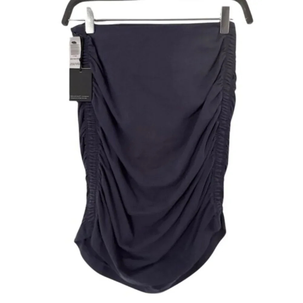 Aritzia Tna Chill Malibu Skirt Stretch-Jersey Ruched Bodycon Mini Skirt Navy W M